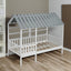 Wood Twin Size House Bed with Roof, Guardrail and Shelves, White - Korvel