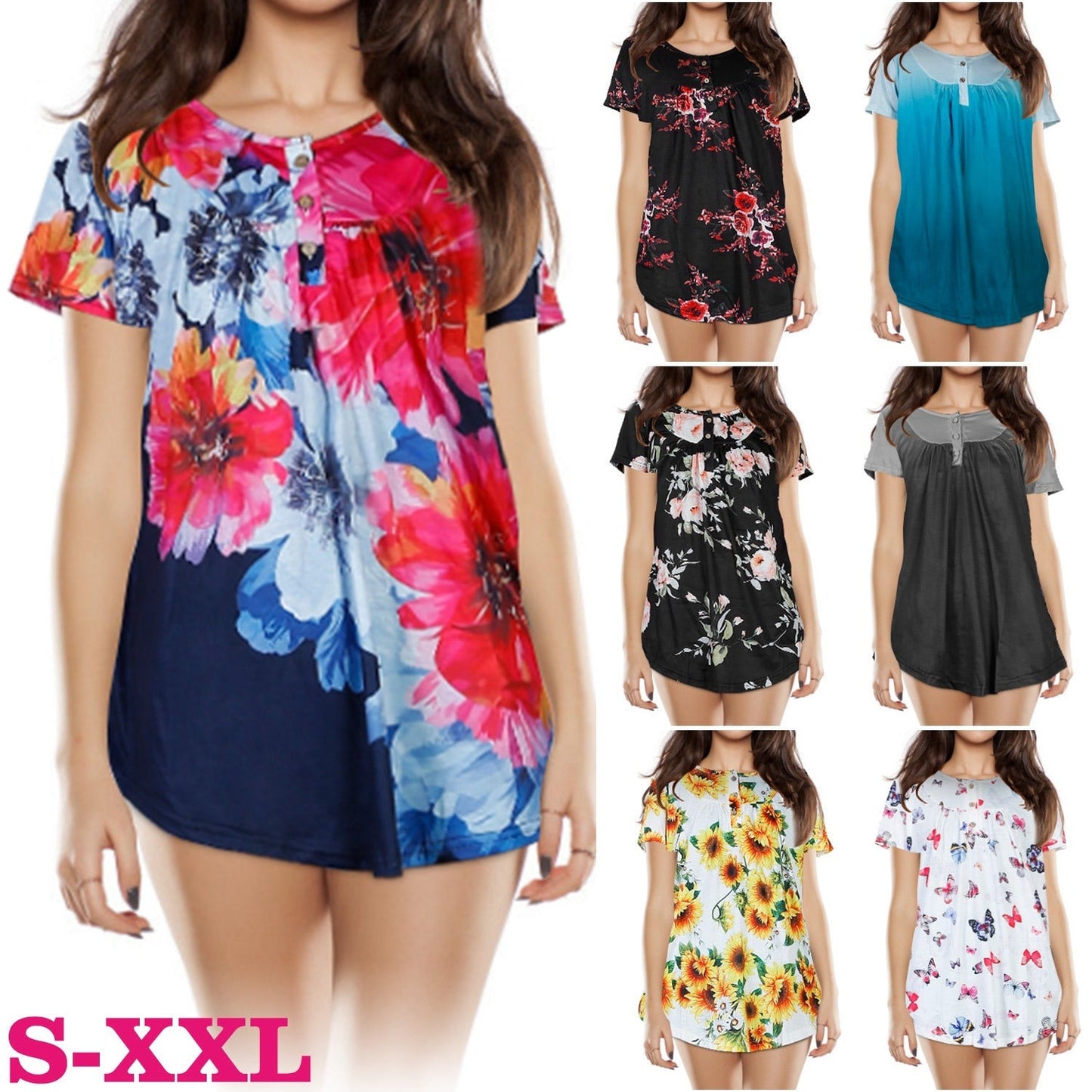 Women’s Floral Printed Short Sleeve Summer Blouse