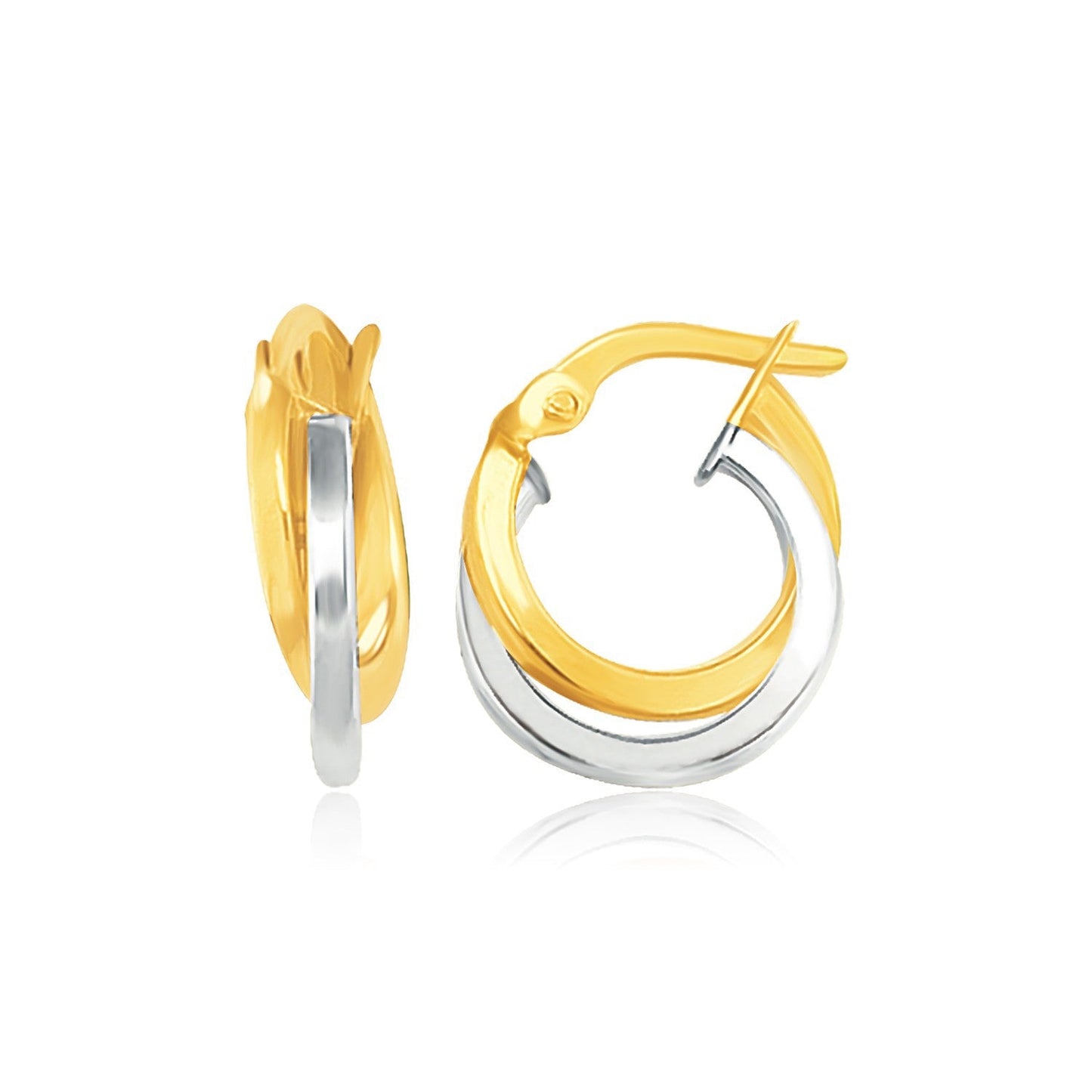 Boucles d'oreilles créoles doubles en or 14 carats deux tons