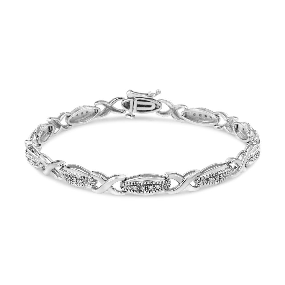 Pulsera de eslabones en plata esterlina .925 con diamantes de corte redondo - Tamaño 7.50"