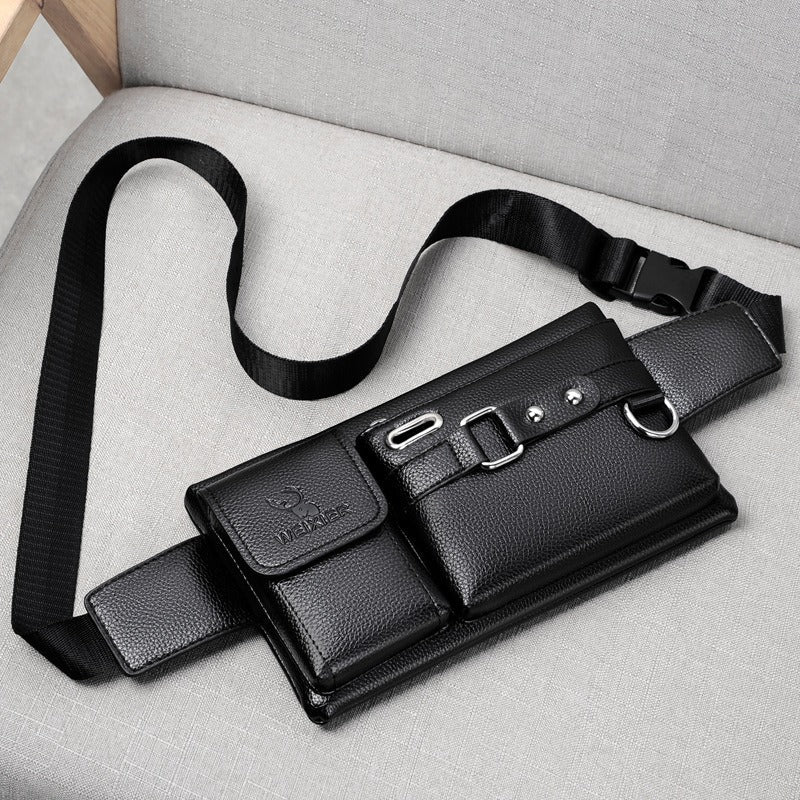 Men's Sports Waist Bag Multi Functional Outdoor Waist Bag PU Messenger Bag Riding Waist Bag - Korvel