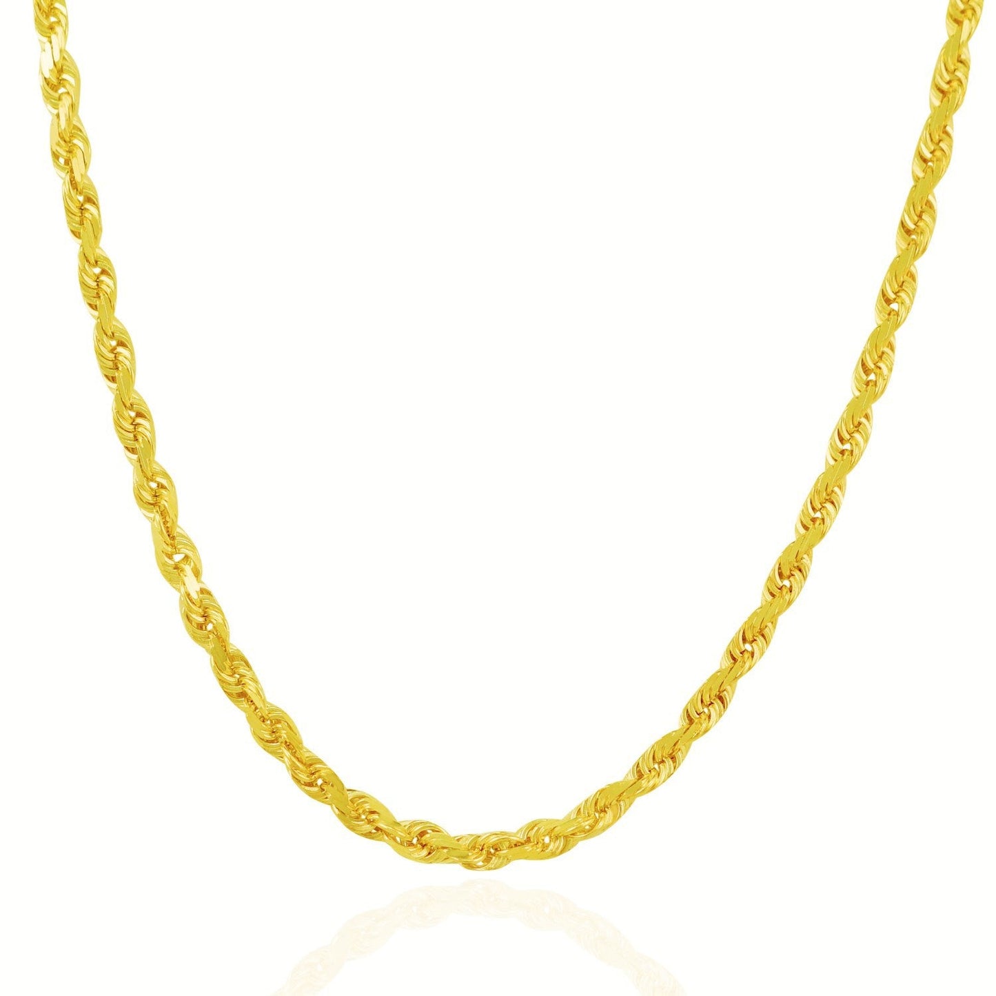Cadena de Cuerda Sólida de Corte de Diamante de Oro Amarillo de 10k de 5.0mm