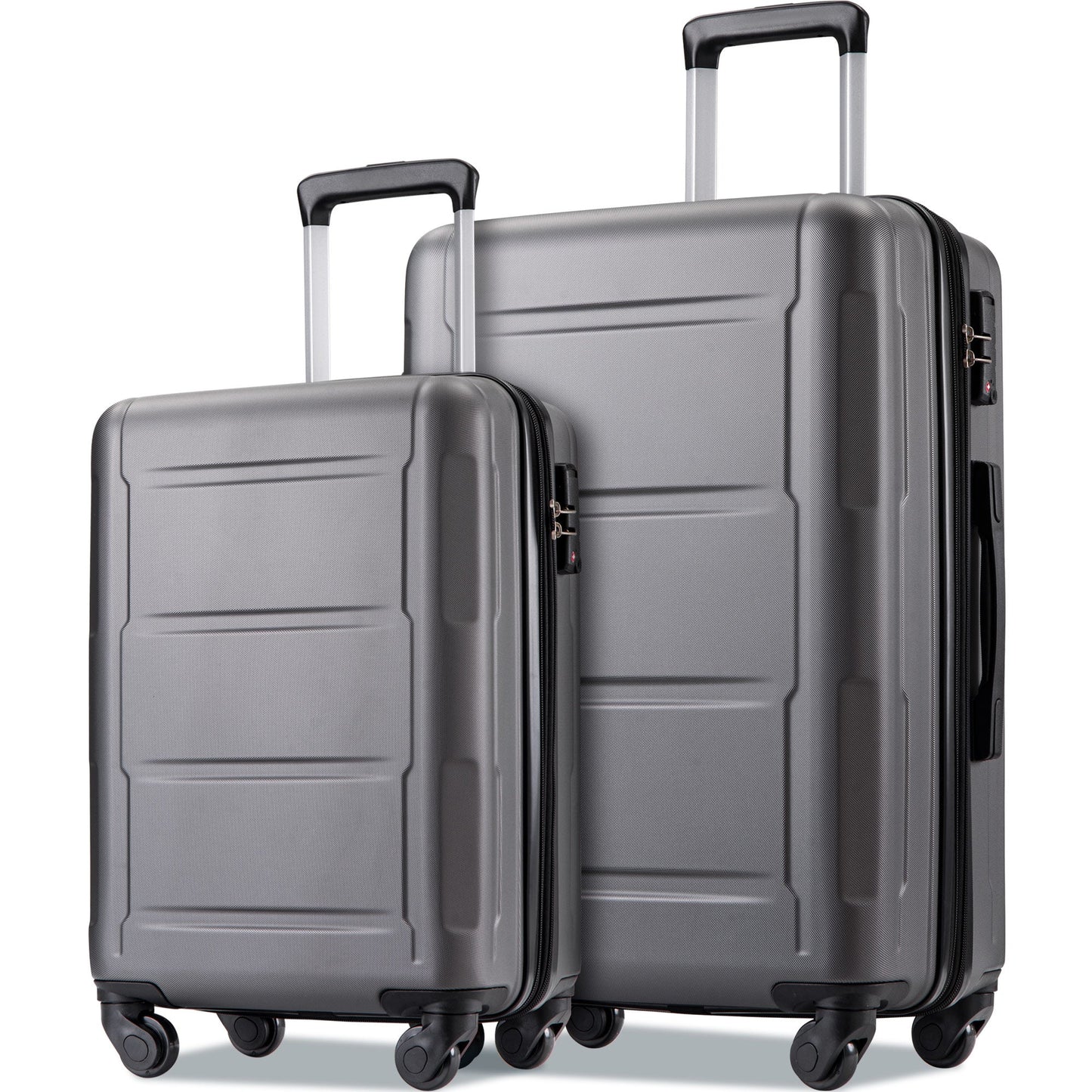Expanable Spinner Wheel 2 Piece Luggage Set ABS Lightweight Suitcase with TSA Lock 20inch+24inch Dark Gray + Plastic - Korvel