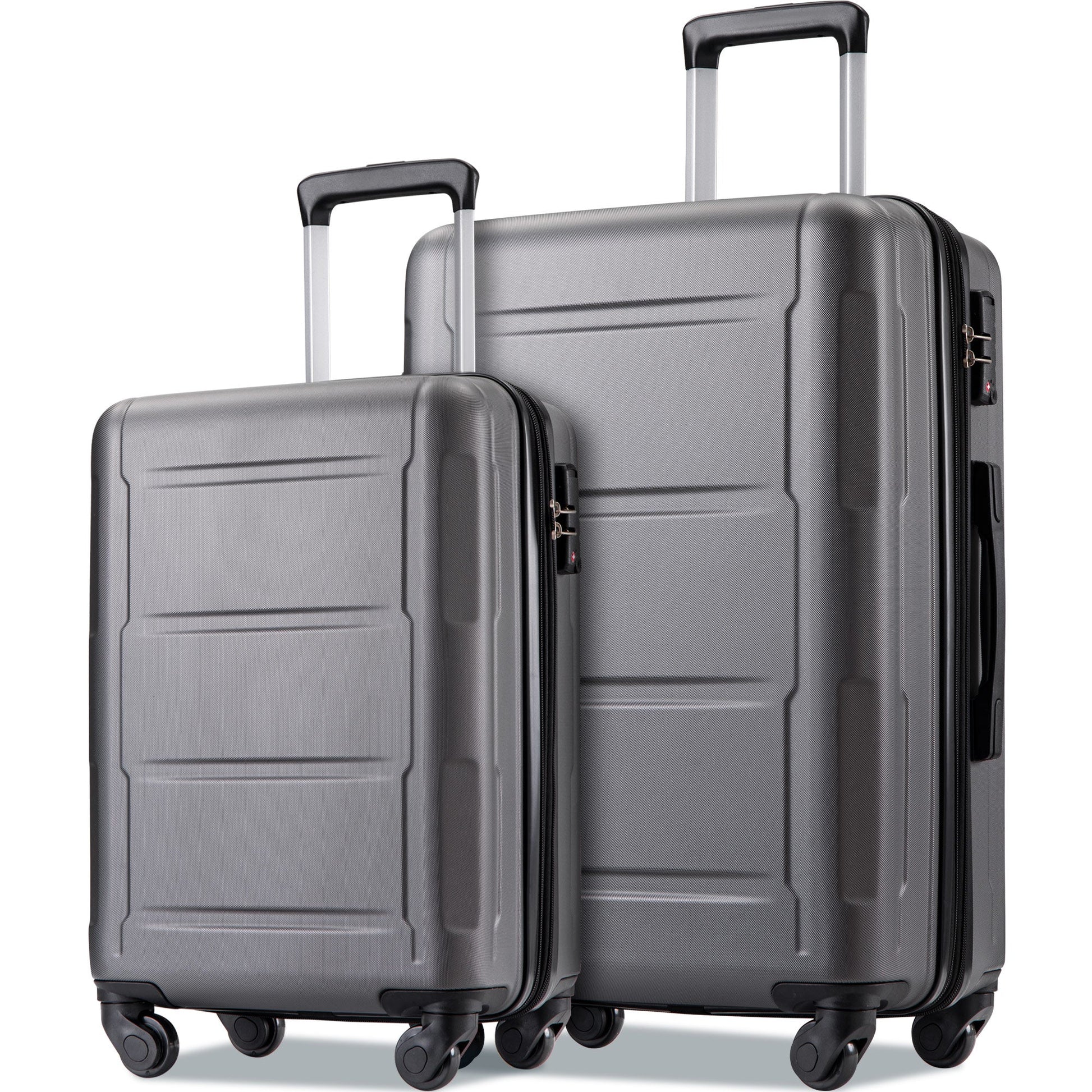 Expanable Spinner Wheel 2 Piece Luggage Set ABS Lightweight Suitcase with TSA Lock 20inch+24inch Dark Gray + Plastic - Korvel