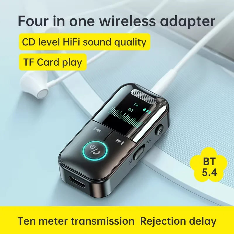 Bluetooth 5.4 Receiver Transmitter 3.5mm AUX Audio Receiver Support TF Card Wireless Audio Adapter With Mic LED Digital Display - Korvel