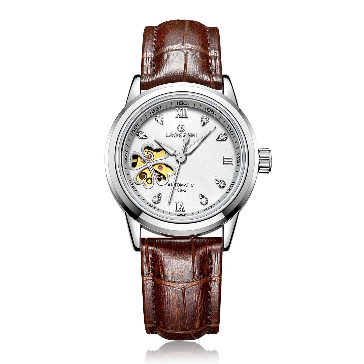 Reloj mecánico automático para mujer LAOGESH con correa de cuero
