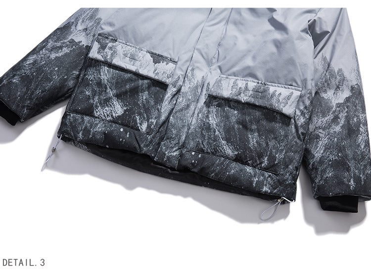 Snow Mountain Print Big Pocket Men's Cotton Jacket