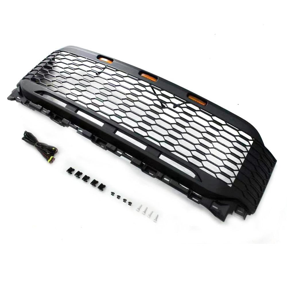 Grill For 2021 2022 2023 Ford f150 Raptor Grill Replacement W/LED Lights & Letters Matte Black - Korvel