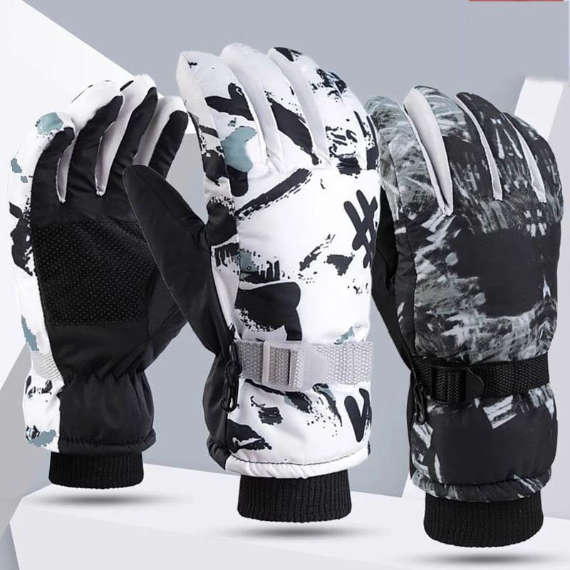 Winter Ski Gloves Warm Thermal Men Women Thickened Cotton Waterproof Non-Slip Warm Riding Outdoor Graffiti Snowboard Cycling - Korvel