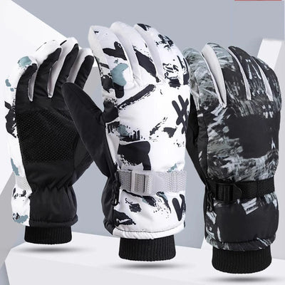 Winter Ski Gloves Warm Thermal Men Women Thickened Cotton Waterproof Non-Slip Warm Riding Outdoor Graffiti Snowboard Cycling - Korvel
