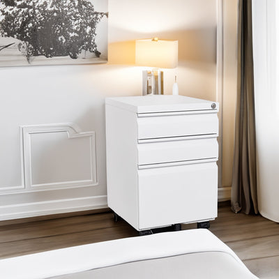 Premium Mobile Metal Filing Cabinet with Lock - 3 Drawers