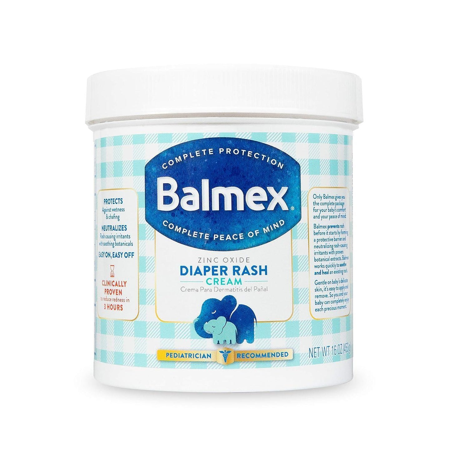 Crème pour érythème fessier Balmex Complete Zinc Oxide Protection, 16 Oz