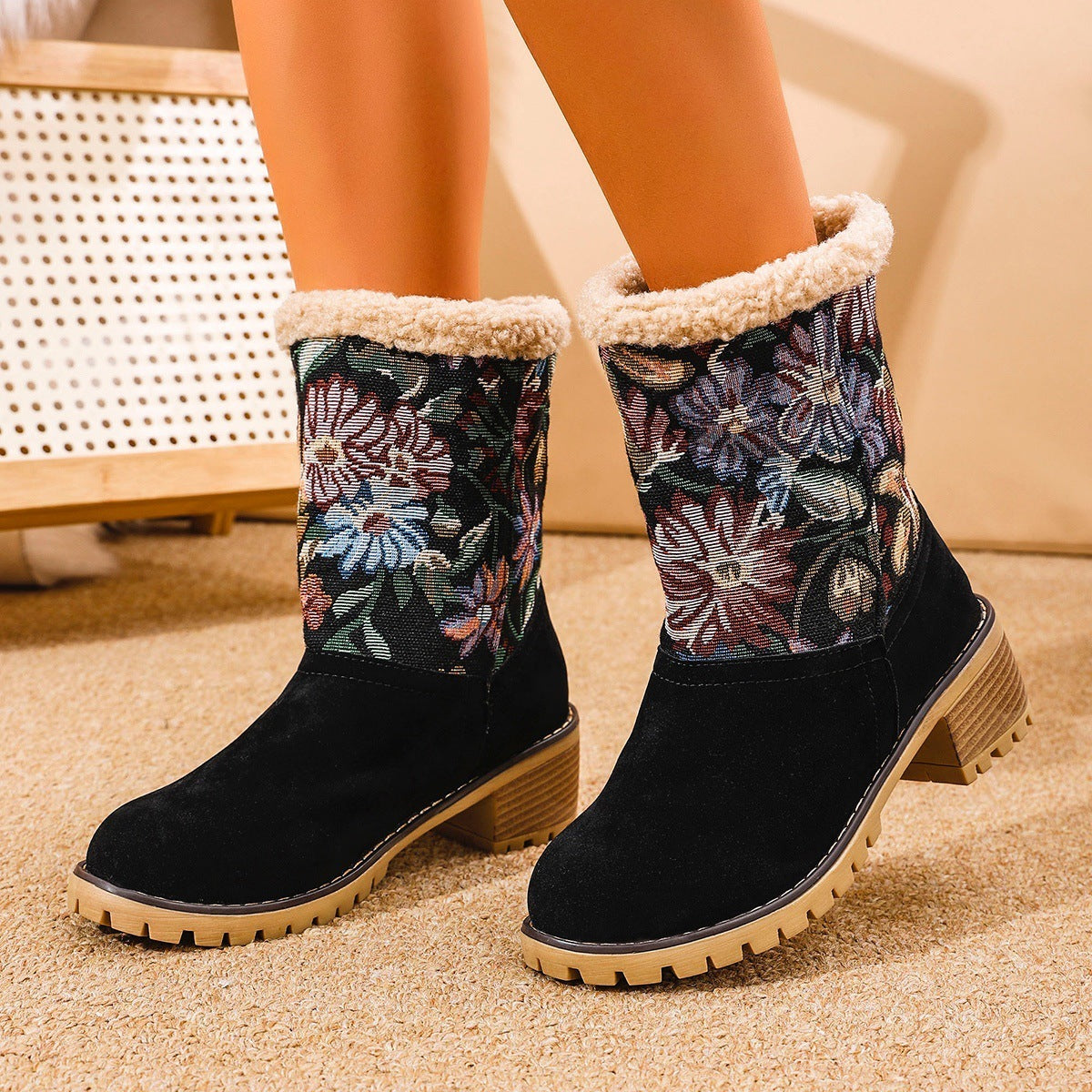 Botas de Nieve Bordadas con Flores de Estilo Étnico para Mujeres