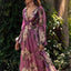 Winter New  Style V-Neck Long Sleeve Four-Way Stretch Printed Flared Dress - Korvel
