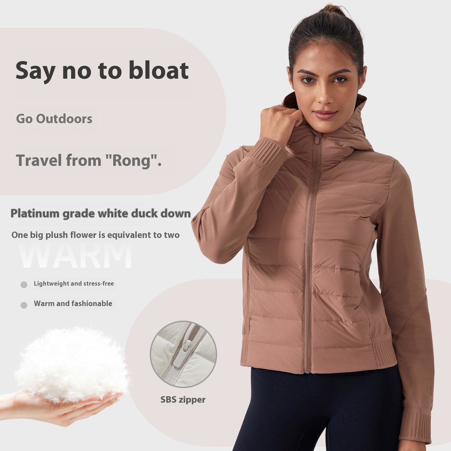 Chaqueta de plumas delgada con capucha para mujer - Impermeable y a prueba de viento