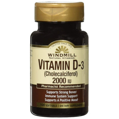 Gélules molles de vitamine D3 2000U Windmill - Sans sucre, 100 unités