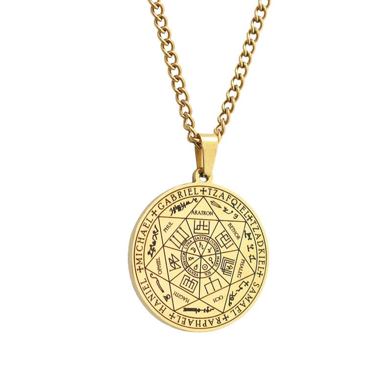 Stainless Steel Seven Angels Magic Circle Pendant Necklace
