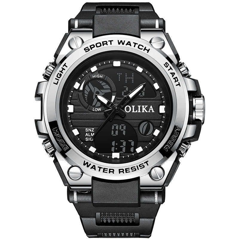 Men's dual display waterproof electronic watch, outdoor sports timing multifunctional quartz electronic watch, shock resistant student watch - Korvel