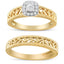 Ensemble de Bagues de Fiançailles en Argent Sterling Plaqué Or Jaune 14K avec Halo de Diamants - Tai