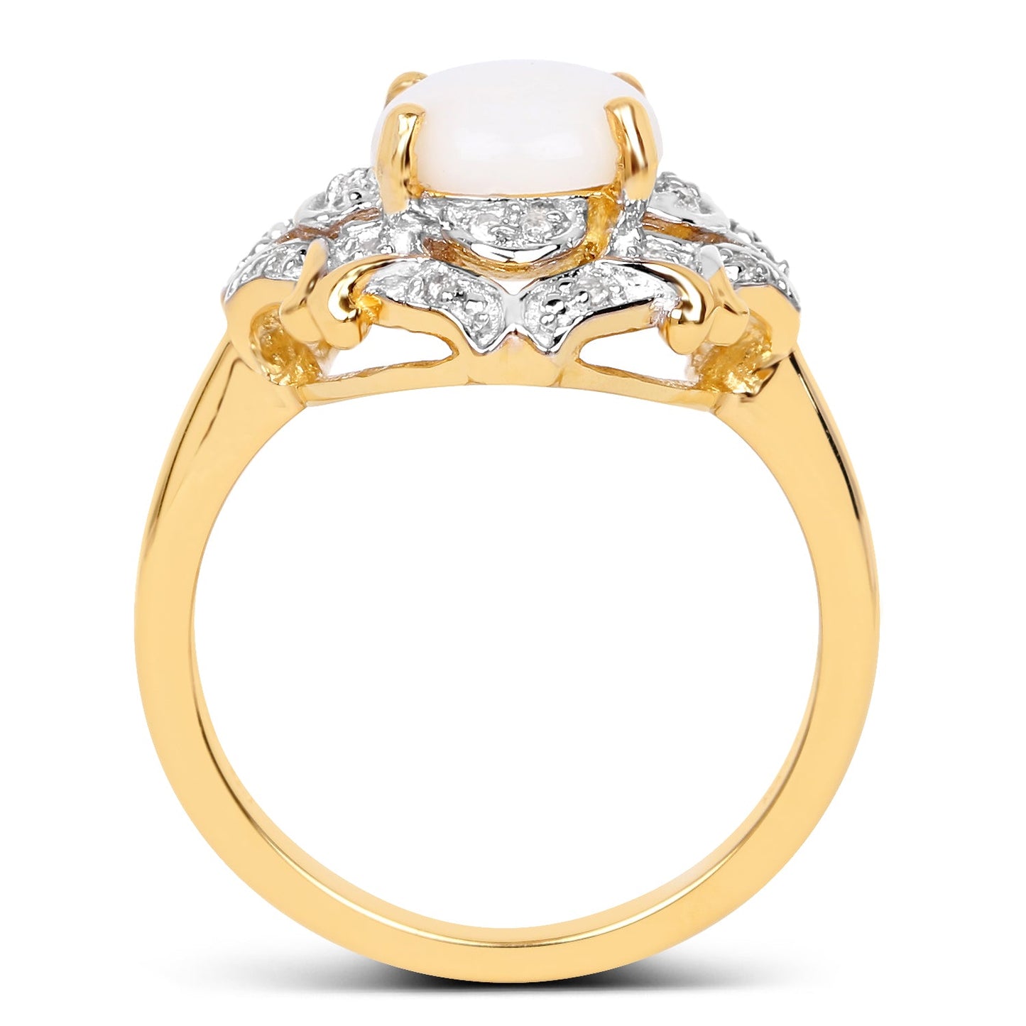14K Yellow Gold Plated Opal and White Topaz Sterling Silver Ring
