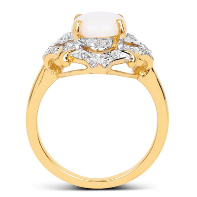 14K Yellow Gold Plated Opal and White Topaz Sterling Silver Ring