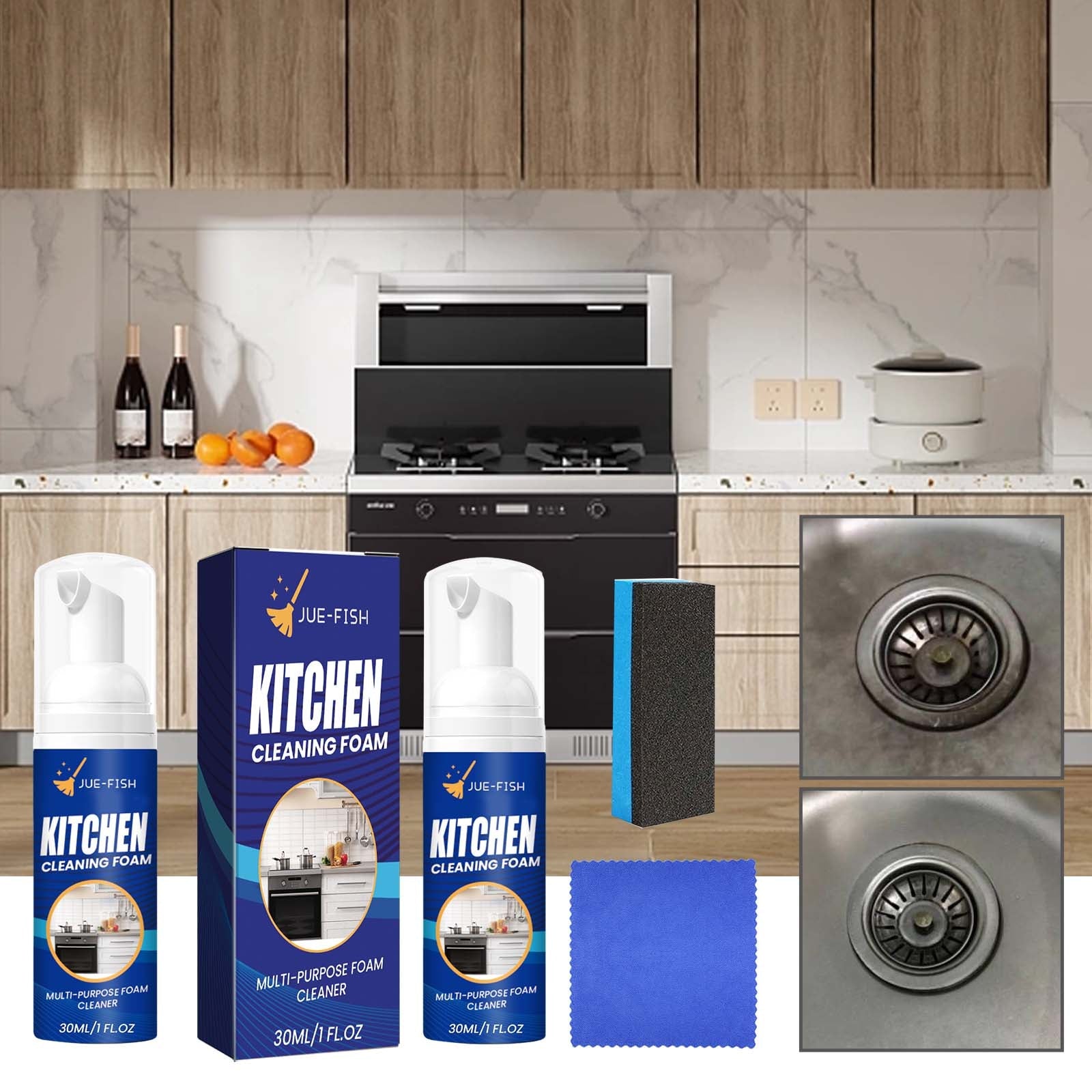 Kitchen Foam Cleaner, Kitchen Stove Range Hood Stain Removal Heavy Oil Foam Cleaner - Korvel