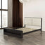 Queen Size Platform Bed Frame with Upholstery Headboard and Bookshelf in Footboard and LED Light Strips, Espresso - Korvel