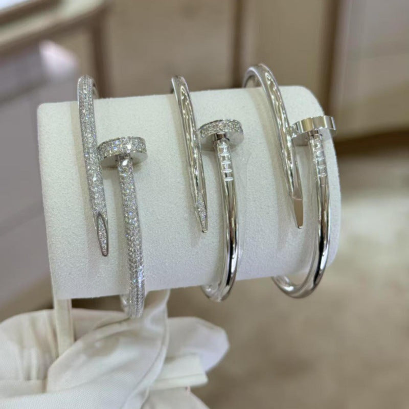 Precision Thick Plating Head and Tail Diamond Fashion Three-Circle Full Diamond Couple Bracelet - Korvel