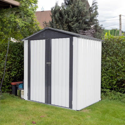 XWT014 Garden Metal Storage Shed - Gray & White 6x4x6ft