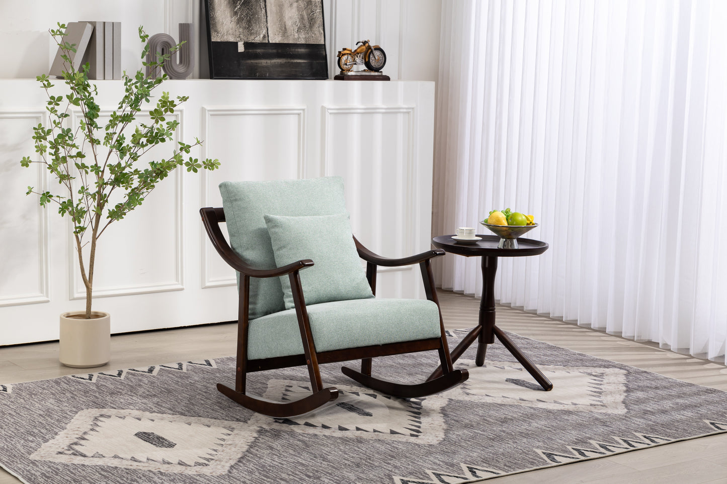 Chaise Berçante en Tissu Tissé de Style Mid-Century Moderne