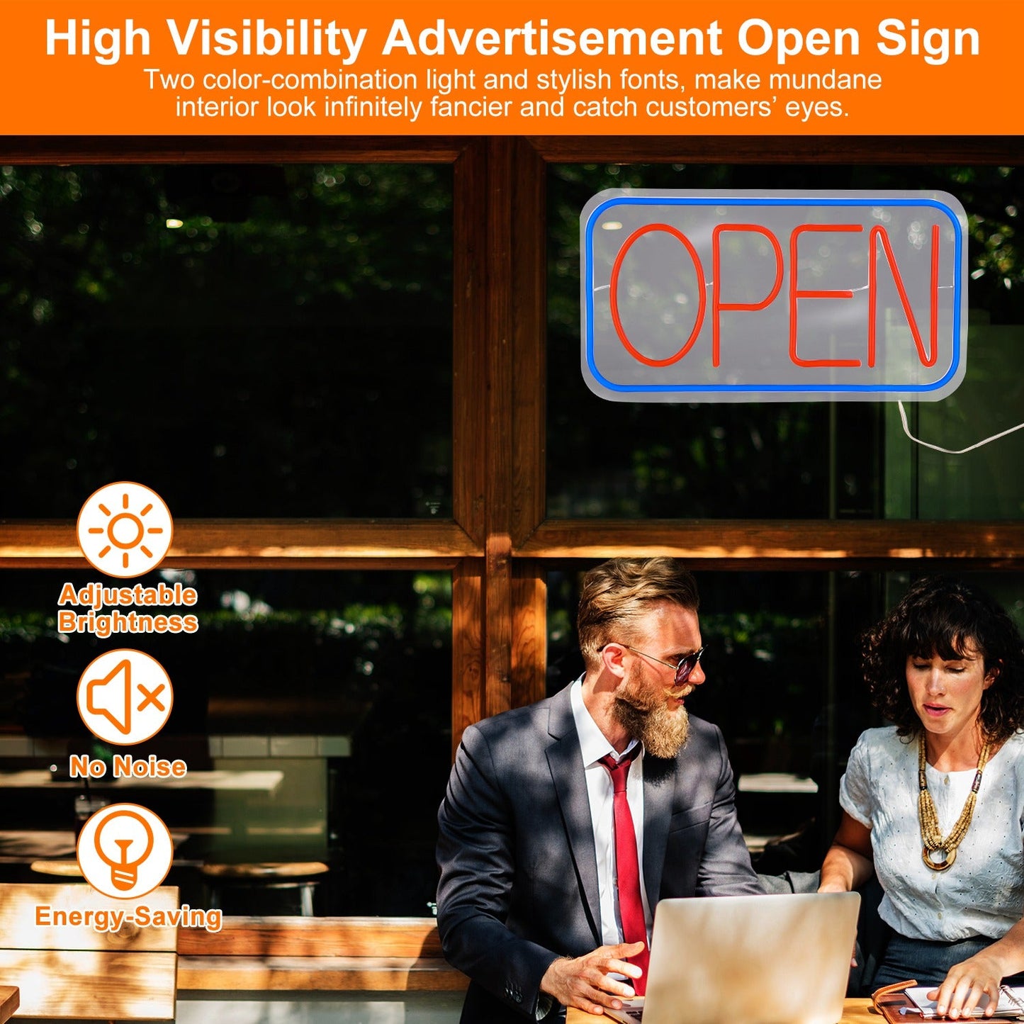 Cartel Abierto LED - 16.5x9.1in Tablero de Publicidad de Neón