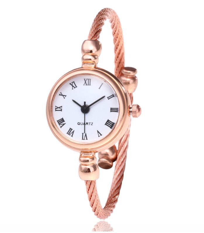Women's Watches Bracelet Style Opening Simple Retro Art Fashion Watches Women's Fashion Quartz Watch Relogio Feminino（Rose gold belt） - Korvel