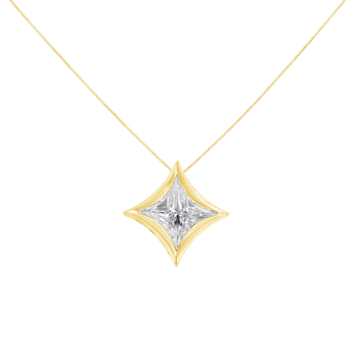 10K White Gold Bezel Set Solitaire Diamond Kite Pendant Necklace - 18"