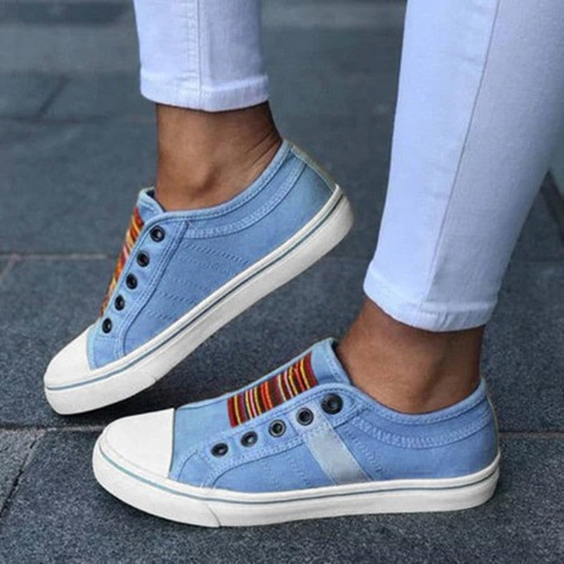 Round Toe Elastic Canvas Sneakers for Women
