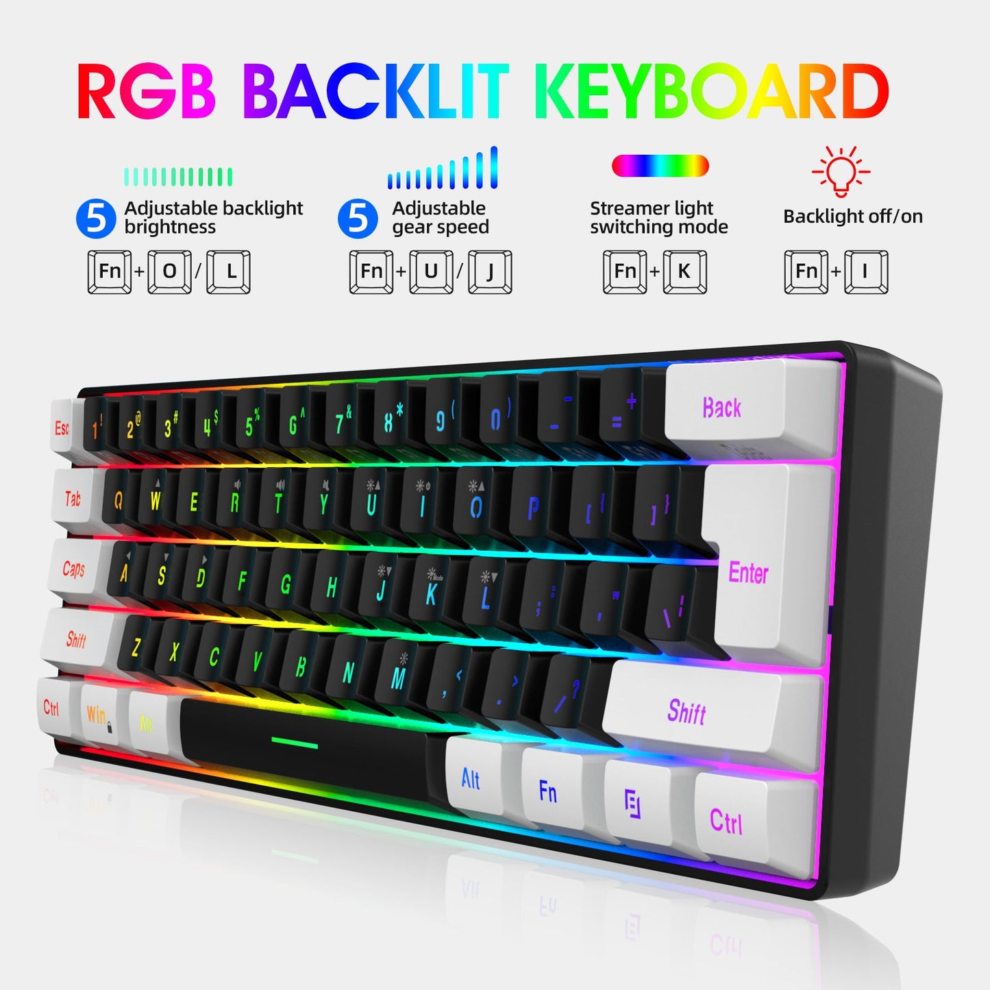 Mini 61 Key RGB Keyboard and Mouse Set Type-C Keyline Separate Connection Gaming Keyboard and Mouse - Korvel