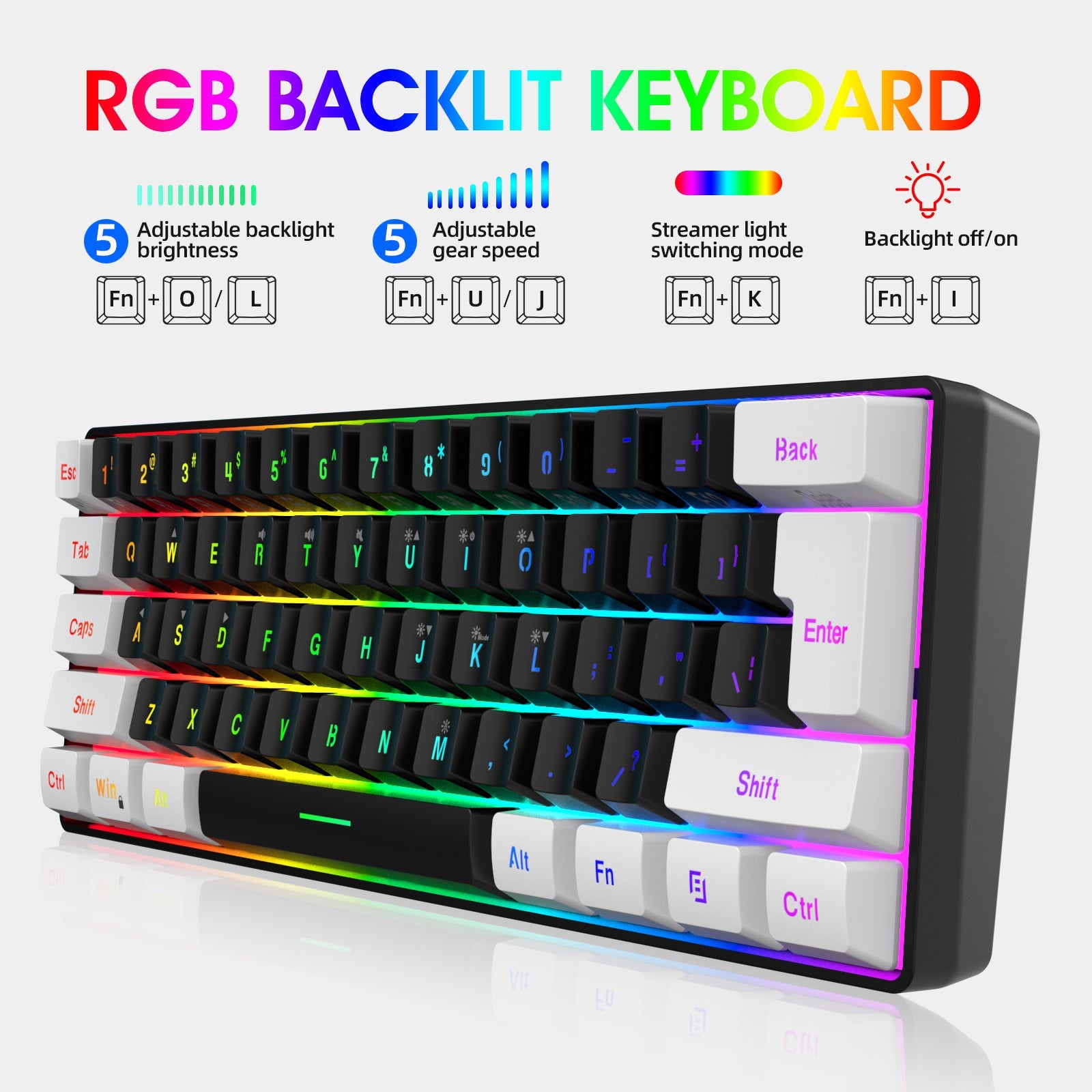 Mini 61 Key RGB Keyboard and Mouse Set Type-C Keyline Separate Connection Gaming Keyboard and Mouse - Korvel