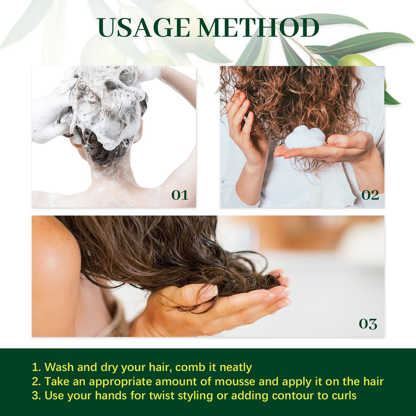 Olive Oil Hair Hold Mousse for Curly Hair