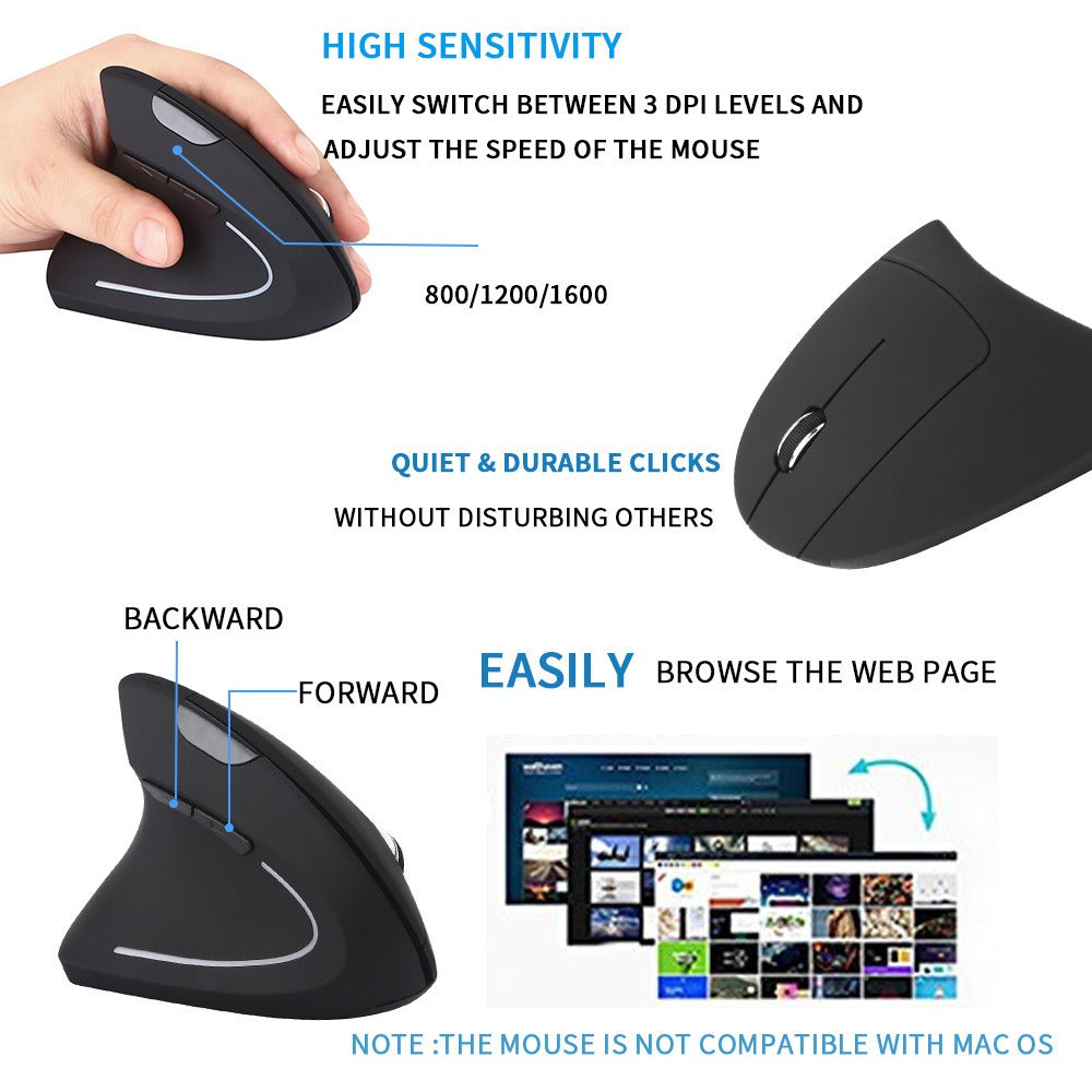 Ergonomic left-handed charging upright vertical mouse wireless esports left-handed office - Korvel