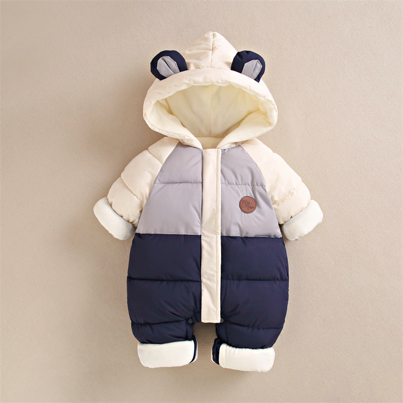 Baby down cotton jacket jumpsuit, autumn and winter clothes, khai clothes for men and women, baby clothes for going out, thick hugging clothes, winter climbing clothes - Korvel