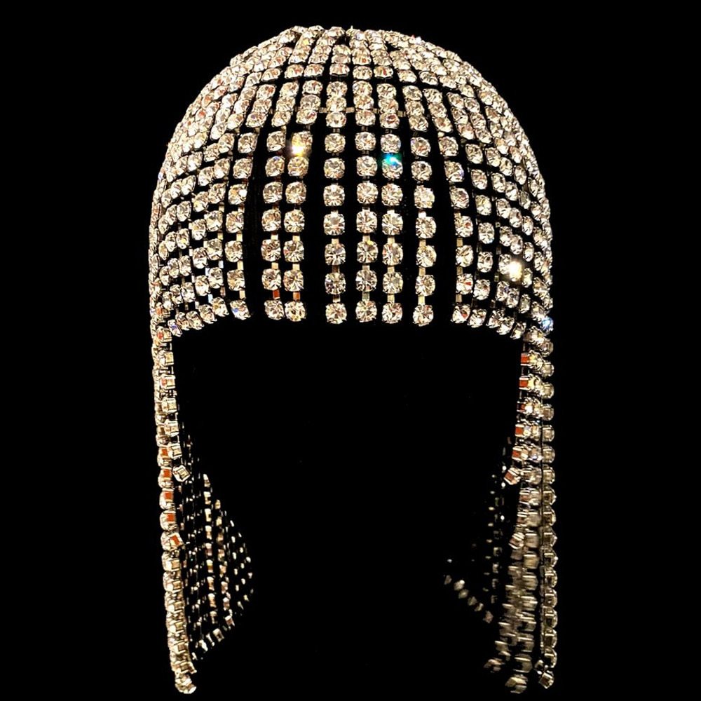 Big diamond tassel headwear water diamond full diamond temperament ethnic style hat - Korvel