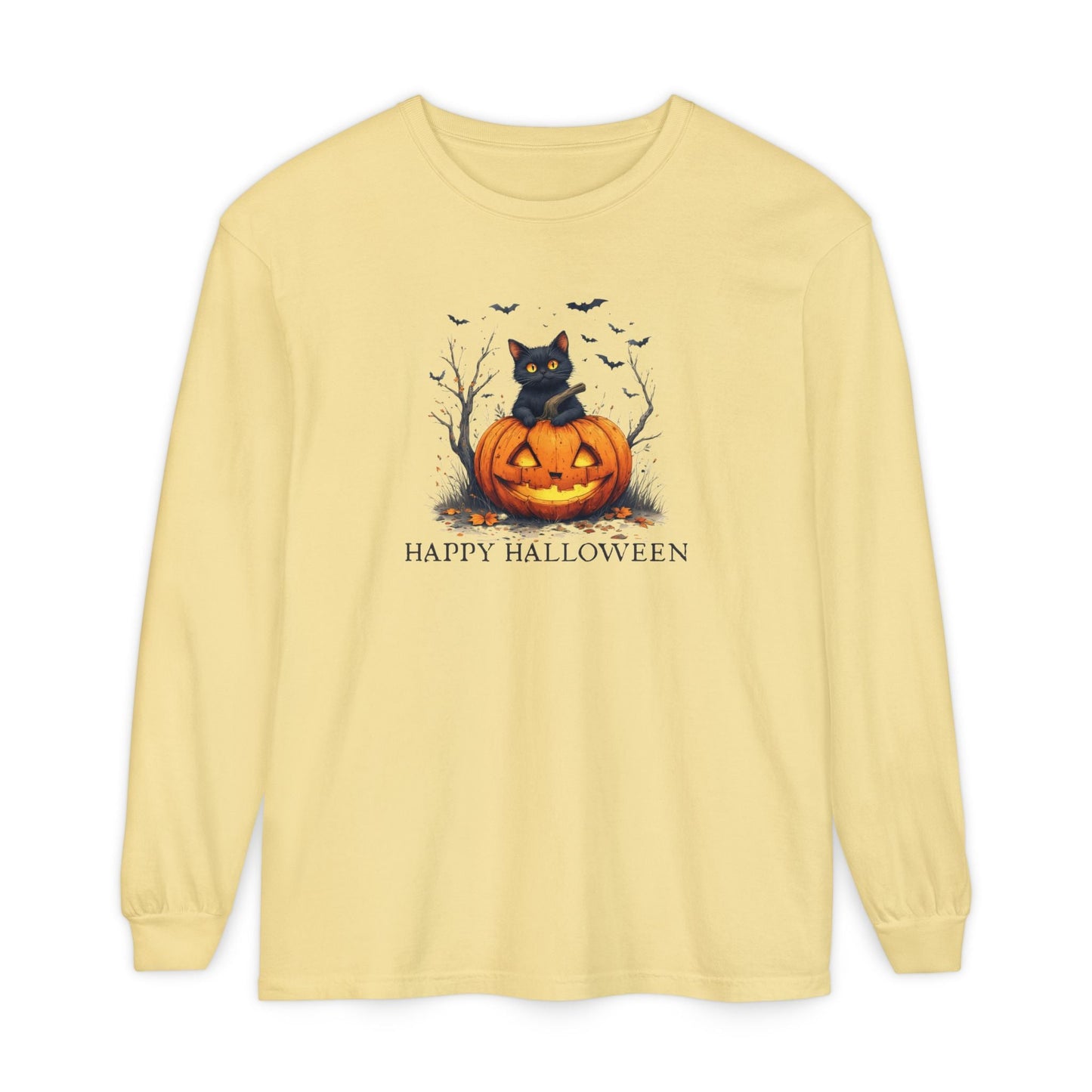 Happy Halloween Cat Long Sleeve Tee for Cat Lovers