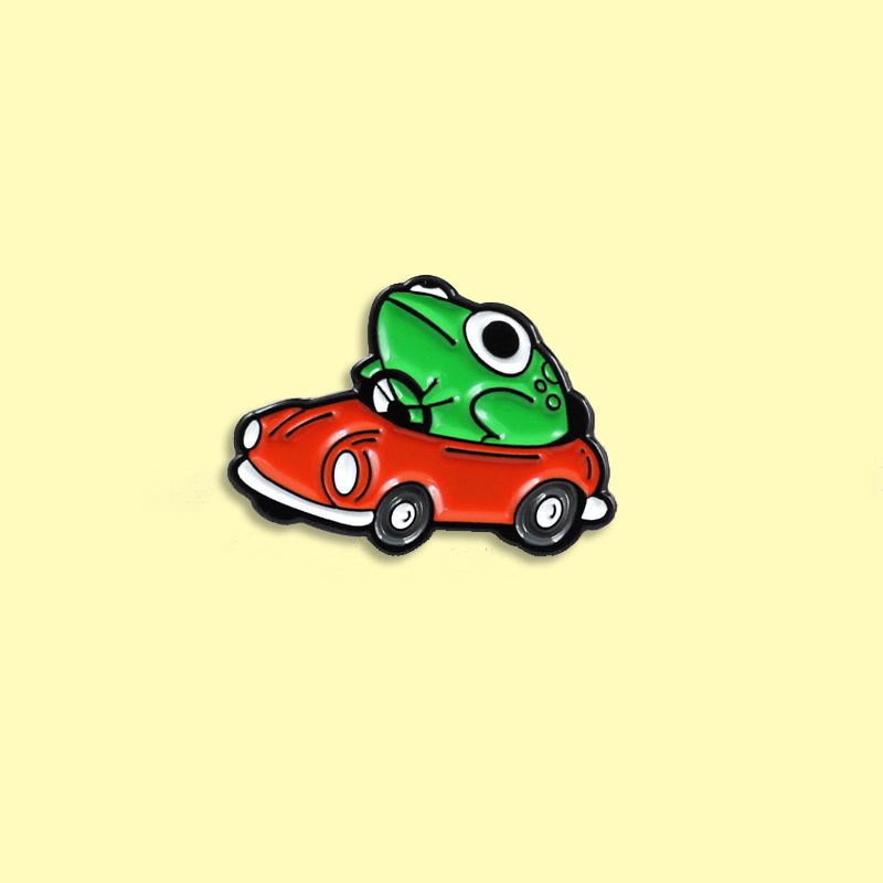Pin de esmalte de conductor de rana - Divertido broche de coche rojo