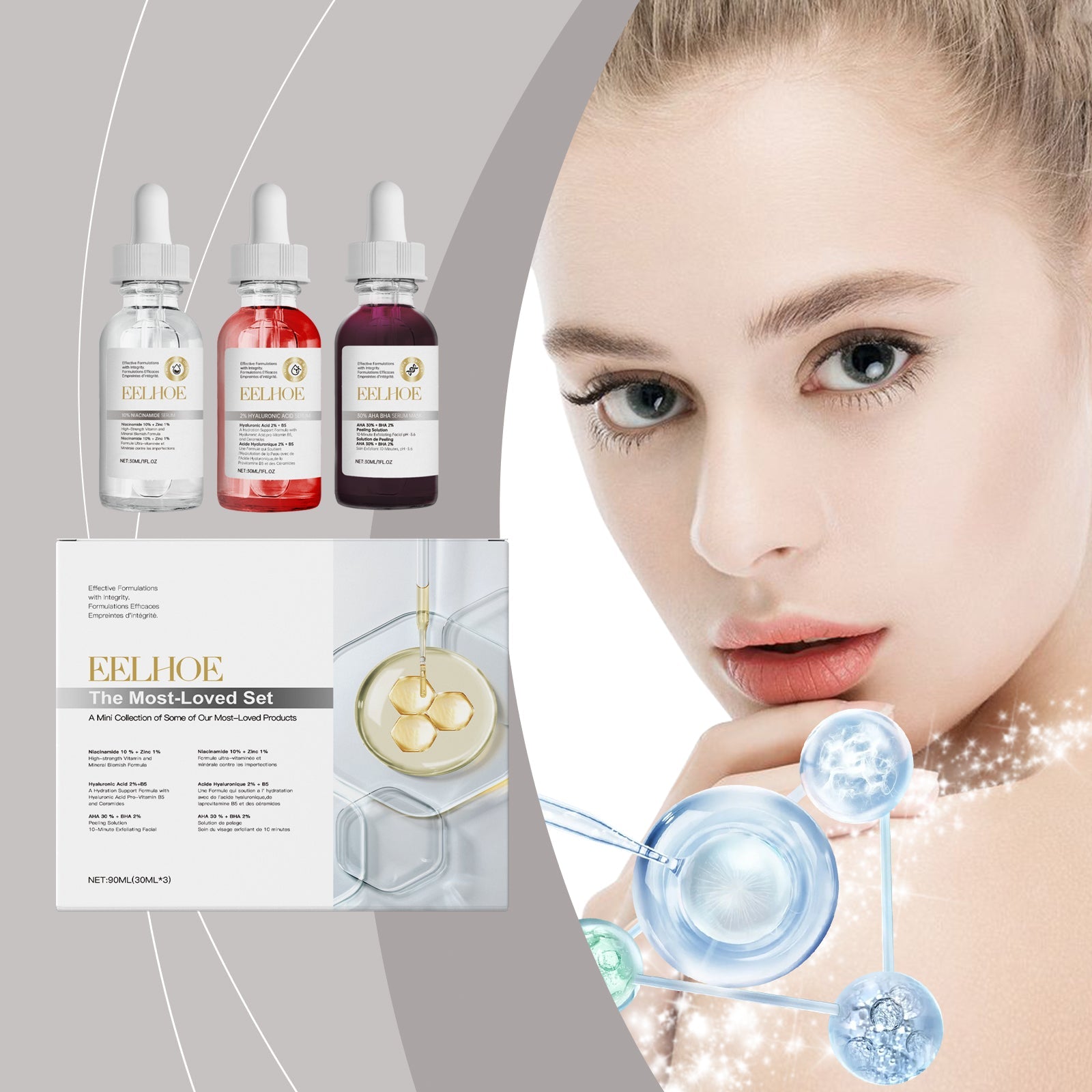 Acne Set Facial Cleansing Acne Repair Skin Whitening Acne Print Essence Mask Set - Korvel