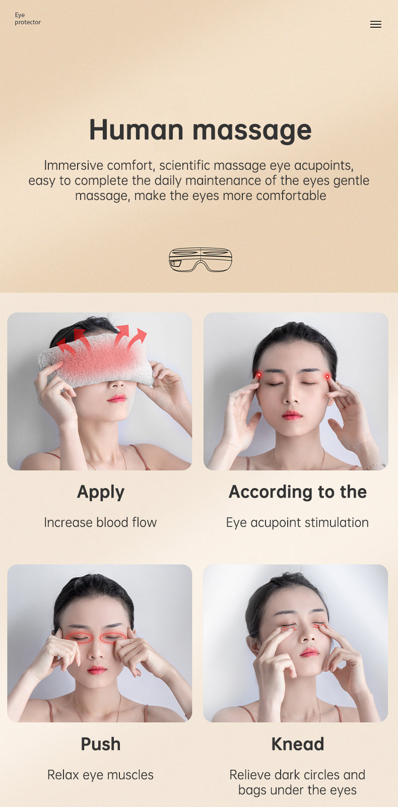 Eye Massager Air Pressure Vibration Eye Protector Bluetooth Eye Massage Relax Migraines Relief Improve Sleep - Korvel