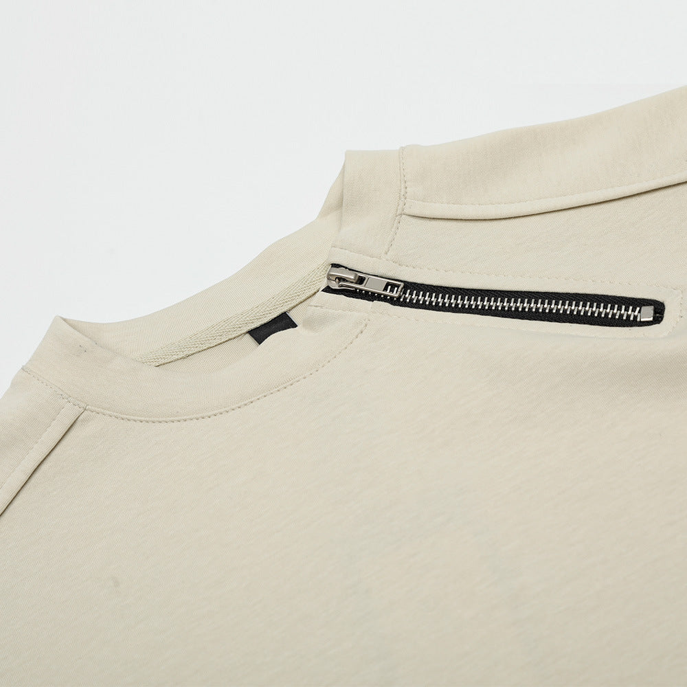 Zipper Design Heavyweight Short Sleeve T-Shirt Men's Loose Round Neck Half Sleeve Tee - Korvel
