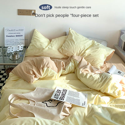 Solid Color Simple Four-Piece Set Flannel Quilt Cover INS Style Quilt Cover Dormitory Summer Washed Cotton Bedding Three-Piece Set - Korvel