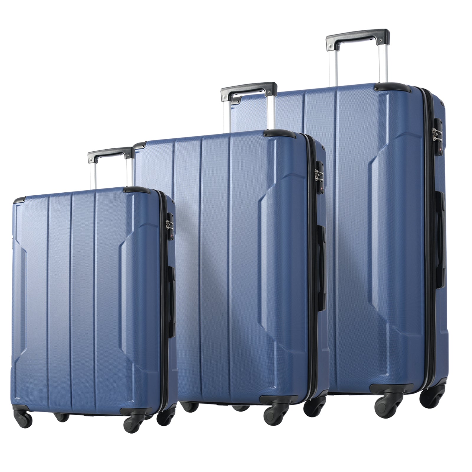 Hardshell Luggage Sets 3 Pcs Spinner Suitcase with TSA Lock Lightweight 20''24''28'' Blue + ABS - Korvel