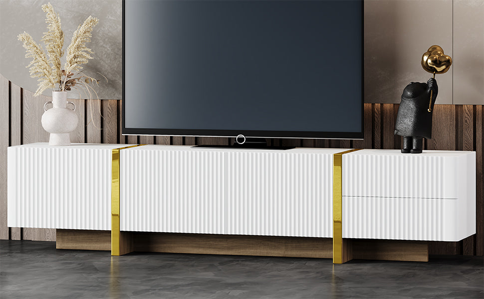 Luxury Fluted TV Stand for TVs Up to 80'', Modern Entertainment Center with Storage Cabinets & Drawer White - Korvel