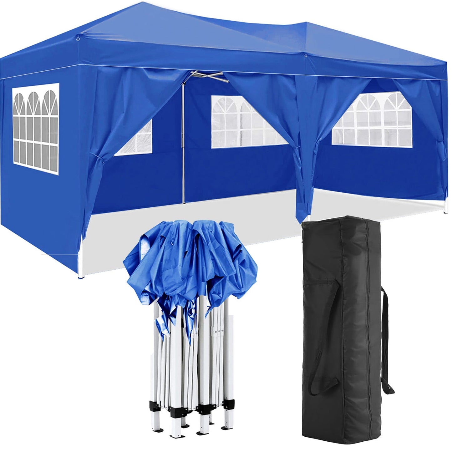 10'x20 'folding canopy with 6 detachable side walls outdoor activity shelters UPF 50+terrace portable tent (blue) - Korvel