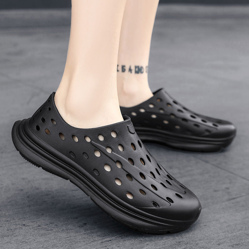 Hollow hole shoes for men one foot sandals fashionable and casual soft soled toe wrapped beach shoes - Korvel
